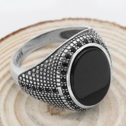 925 sterling silver ring for men with black Agate stone