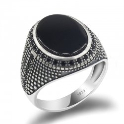 925 sterling silver ring for men with black Agate stone