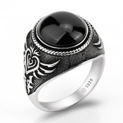 925 sterling silver vintage ring for men with Turkish black Agate stone