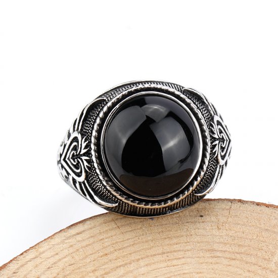 925 sterling silver vintage ring for men with Turkish black Agate stone