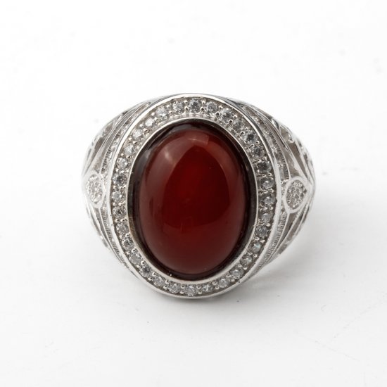 925 sterling silver men rings ,  white gold plated ,  with red Agate stone and cubic zirconia