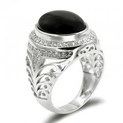 925 sterling silver men ring , white gold plated  with black Agate stone and cubic zirconia 925 sterling silver men ring , white gold plated  with black Agate stone and cubic zirconia