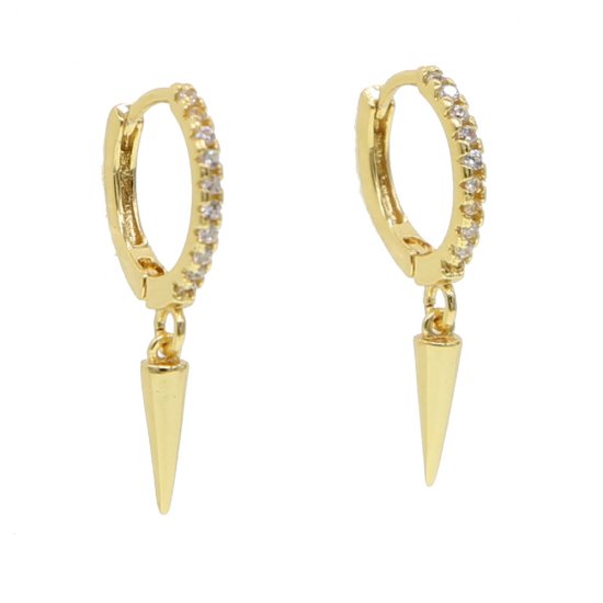 gold plated long cz hoop earrings