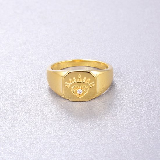 open heart signet ring - 18k gold plated silver