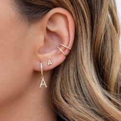 Initial hoop earrings in gold plated sterling silver and cubic zirconia