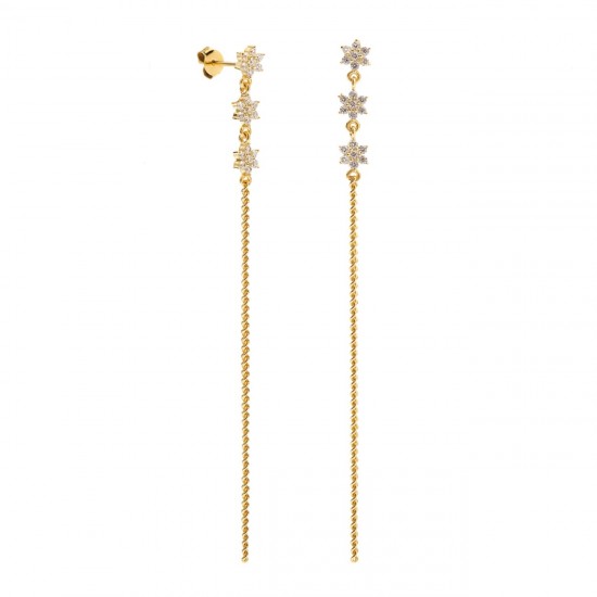 Drop earrings with snowflakes flowers zircons in 18k gold plated silver