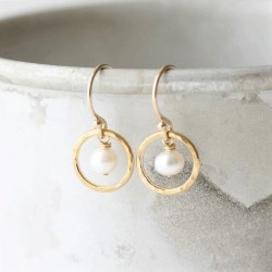 14K Gold filled circle drop earrings with natural pearl