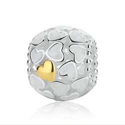silver bead with white and gold hearts  silver bead with white and gold hearts