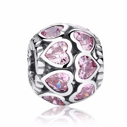 silver bead with pink hearts silver bead with pink hearts