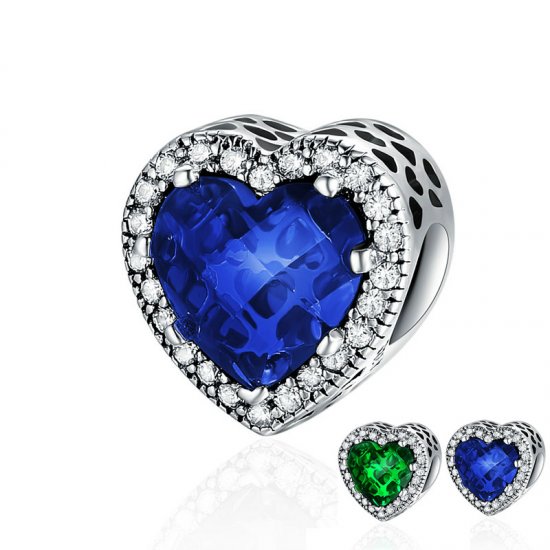 blue heart cubic zirconia bead 