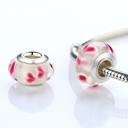 glass bead with pink flowers