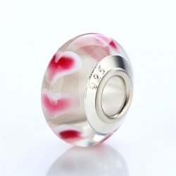 glass bead with pink flowers glass bead with pink flowers