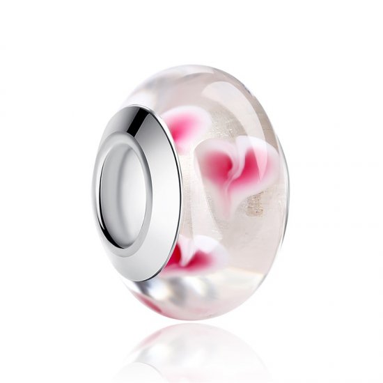 glass bead with pink flowers