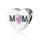 "MOM"  silver bead with zirconia
