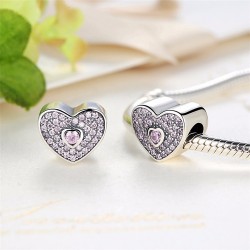 Heart bead with pink zirconia Heart bead with pink zirconia