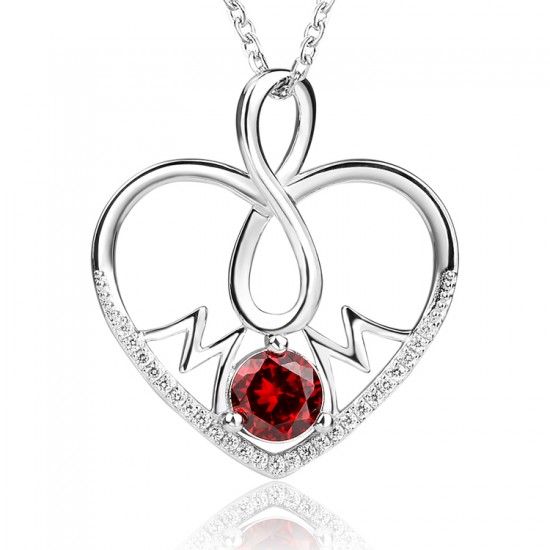 beautiful  heart pendant for mom in sterling silver &  red cubic zirconia