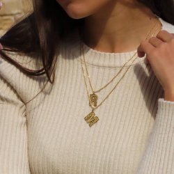 initial pendant necklace in 18k gold plating - retro style  