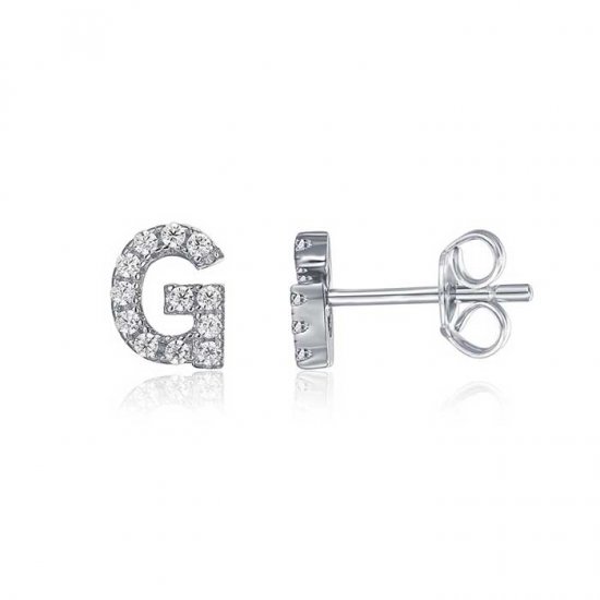 Initial Letter stud earrings in sterling silver & cubic zirconia