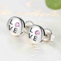 cute LOVE earrings in sterling silver & cubic zirconia 