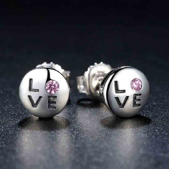 cute LOVE earrings in sterling silver & cubic zirconia 