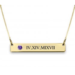 Gold Plated Roman Numerals Bar Necklace With Swarovski Birthstone Gold Plated Roman Numerals Bar Necklace With Swarovski Birthstone