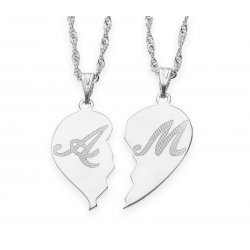Silver Broken Heart Initial Couple Necklace Silver Broken Heart Initial Couple Necklace