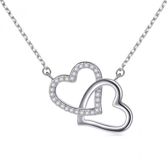 Intertwined hearts pendant necklace with zircon stones 