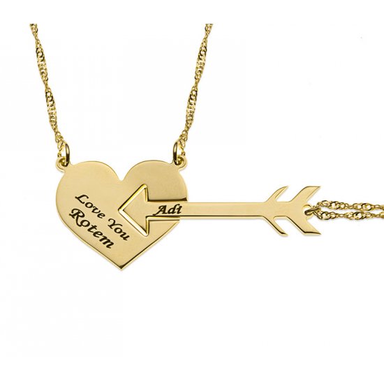 18K Gold Plated Heart And Arrow Couple Necklace