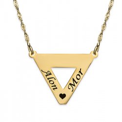 18K Gold Plated Triangle Necklace With 2 Names And Heart 18K Gold Plated Triangle Necklace With 2 Names And Heart