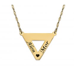 18K Gold Plated Triangle Necklace With 2 Names And Heart 18K Gold Plated Triangle Necklace With 2 Names And Heart