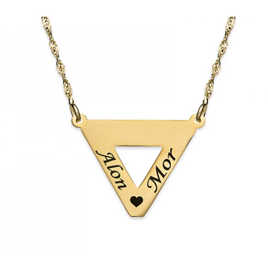 18K Gold Plated Triangle Necklace With 2 Names And Heart