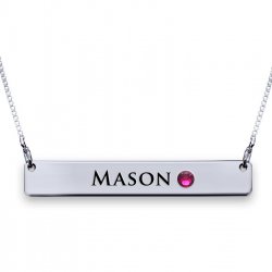 Sterling Silver Bar Necklace With Swarovski Birthstone Sterling Silver Bar Necklace With Swarovski Birthstone