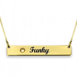 Gold Bar Engraved Necklace With Swarovski Birthstone Gold Bar Engraved Necklace With Swarovski Birthstone