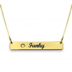 Gold Bar Engraved Necklace With Swarovski Birthstone Gold Bar Engraved Necklace With Swarovski Birthstone