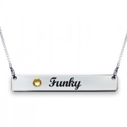 Silver bar Engraved Necklace With Swarovski Birthstone Silver bar Engraved Necklace With Swarovski Birthstone