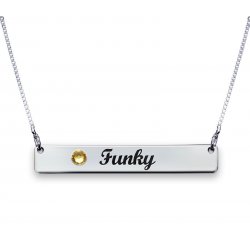 Silver bar Engraved Necklace With Swarovski Birthstone Silver bar Engraved Necklace With Swarovski Birthstone