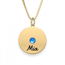 Engraved Disc Necklace With Birthstone  Engraved Disc Necklace With Birthstone