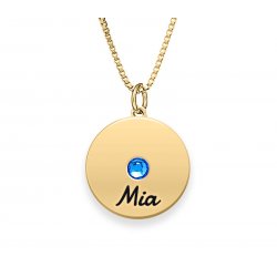 Engraved Disc Necklace With Birthstone  Engraved Disc Necklace With Birthstone