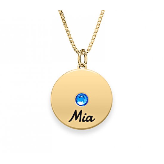 Engraved Disc Necklace With Birthstone 