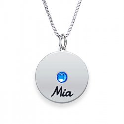 Engraved Silver Disc Necklace with Birthstone Engraved Silver Disc Necklace with Birthstone