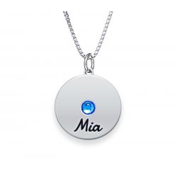 Engraved Silver Disc Necklace with Birthstone Engraved Silver Disc Necklace with Birthstone