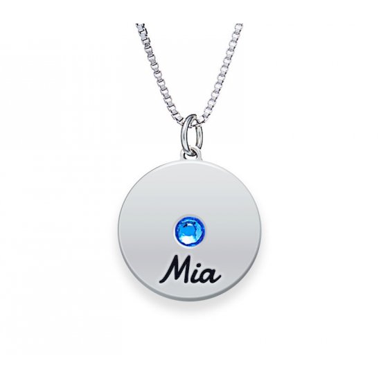 Engraved Silver Disc Necklace with Birthstone
