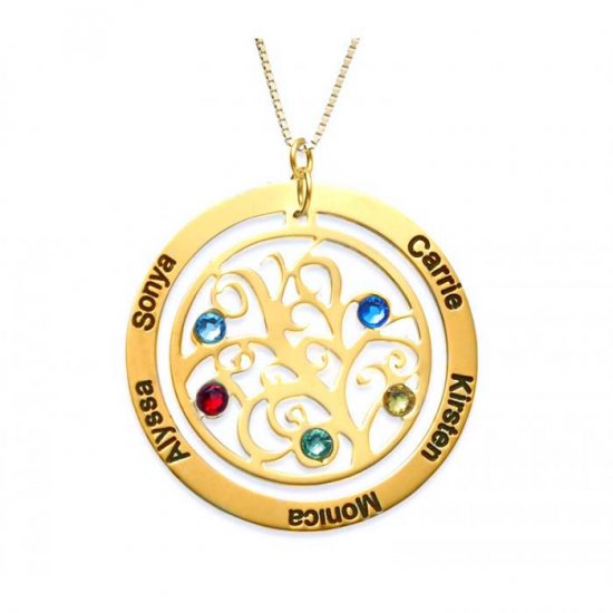 18K Gold Plated Family Tree Necklace With Swarovski Birthstones