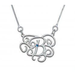 Sterling Silver Monogram Necklace With Zirconia  Sterling Silver Monogram Necklace With Zirconia