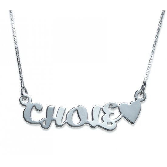 Silver Name and Heart Necklace