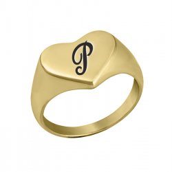 18K Gold Plated Heart Shaped Signet Ring