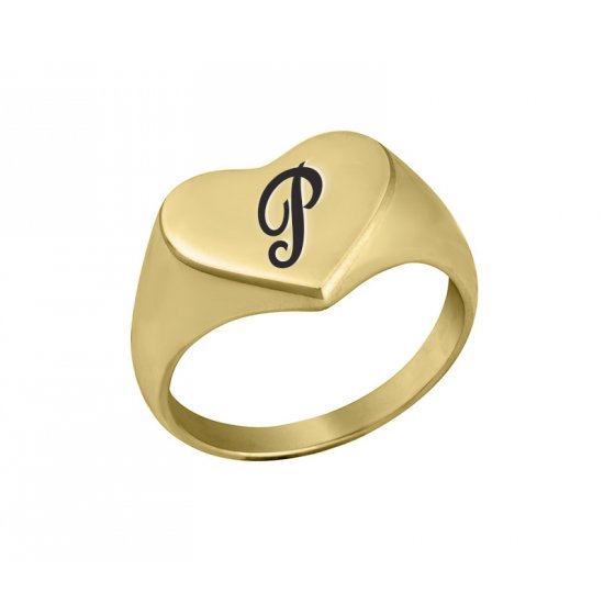 18K Gold Plated Heart Shaped Signet Ring