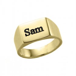 Gold Plated Engraved Long Rectangle Ring