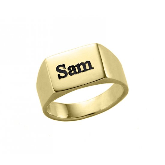 Gold Plated Engraved Long Rectangle Ring