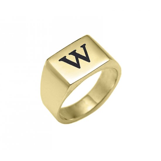 18K Gold Plated Engraved Rectangle Ring